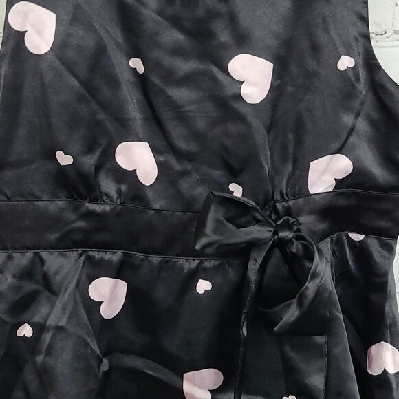Justice Girls 14 Black Satin Sleeveless Fit & Flare Tier Ruffle Pink Heart Dress - Picture 4 of 11